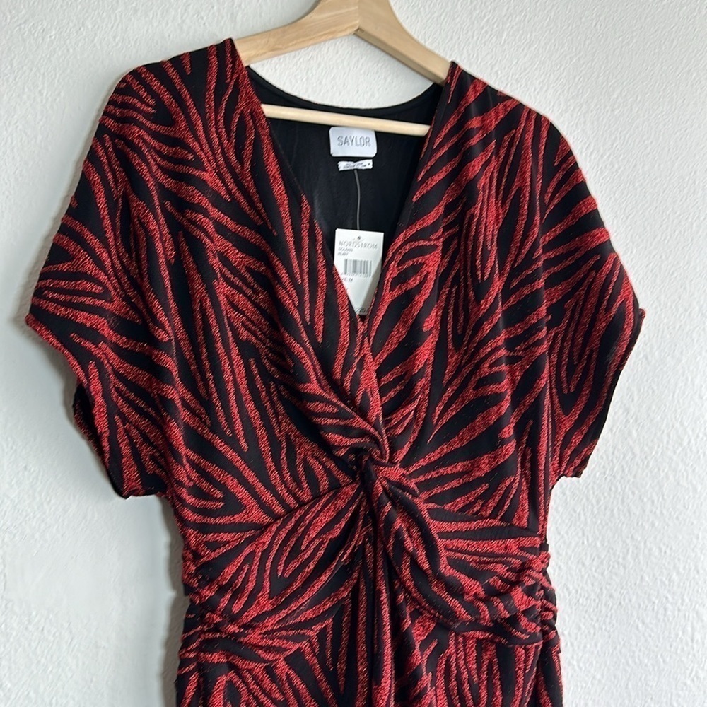 Saylor Soumin Ruby Red Sparkling Metallic Zebra Print Dress Sz. M NWT! - Picture 5 of 11